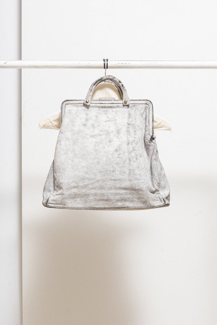 ANN DEMEULEMEESTER - SS02 painted leather bag with a crackled effect