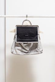 ANN DEMEULEMEESTER - SS02 painted leather bag with a crackled effect