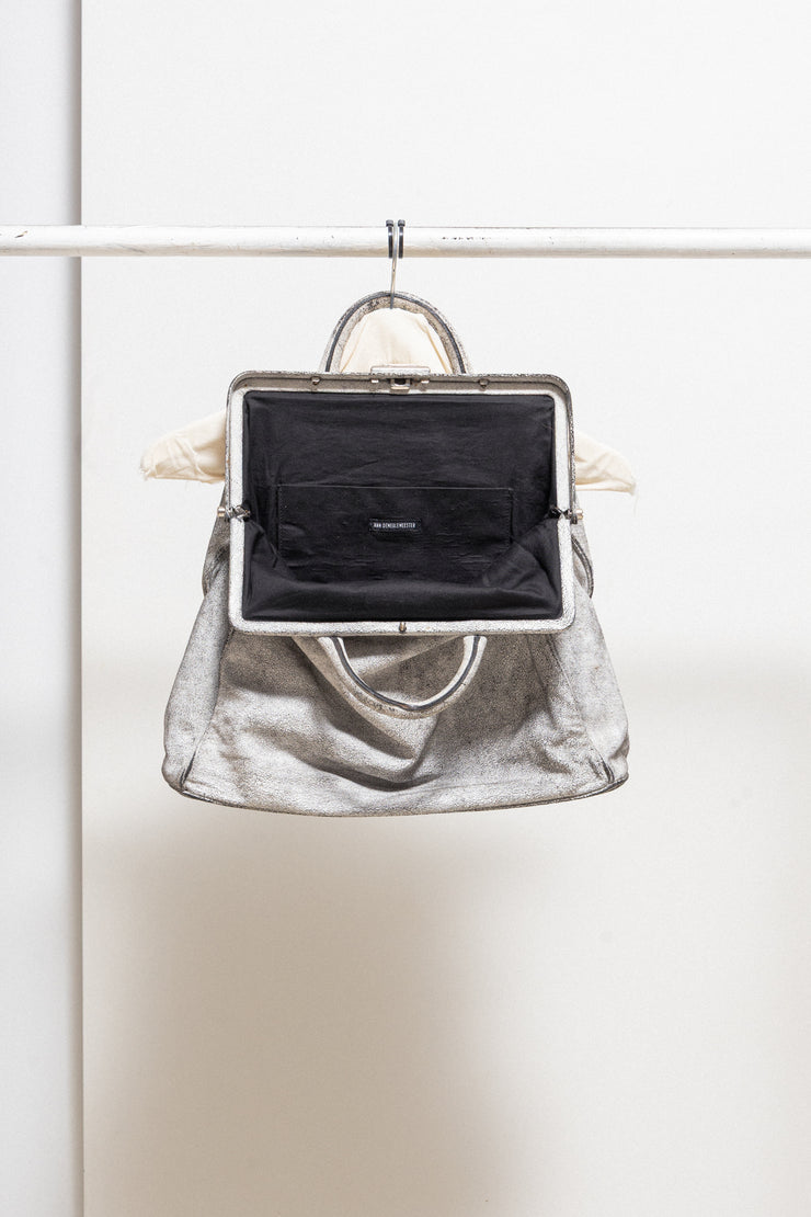 ANN DEMEULEMEESTER - SS02 painted leather bag with a crackled effect