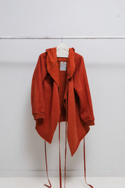 RICK OWENS SLAB - Bright orange red open hoodie with loose straps (PROTO)