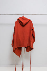 RICK OWENS SLAB - Bright orange red open hoodie with loose straps (PROTO)