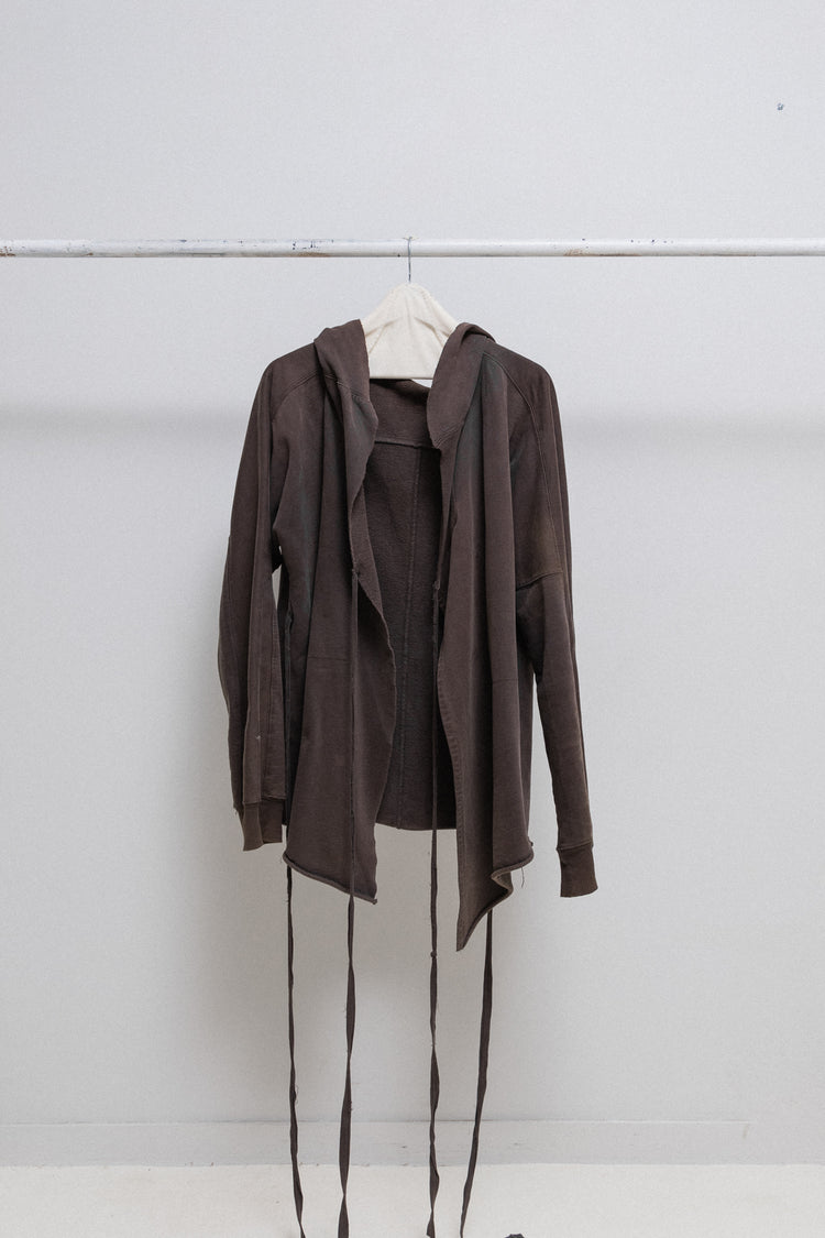 RICK OWENS SLAB - Dark Dust open hoodie with loose straps (sample