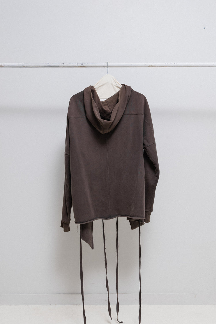 【即購入OK】RICK OWENS ダークダスト サイズXS ブラウン RICK OWENS SLAB - Dark Dust open hoodie with loose straps (sample