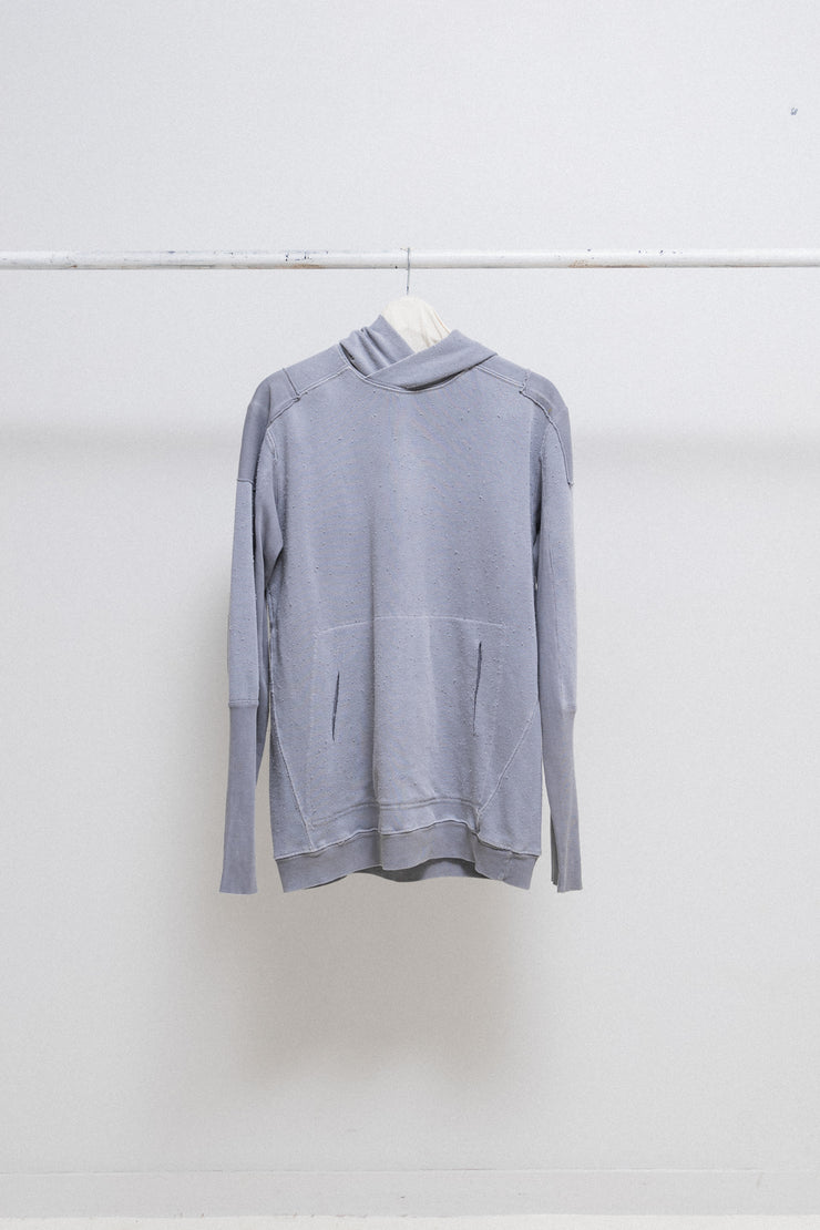 RICK OWENS SLAB - Pale blue hoodie with shoulder patches and slit pockets (sample)