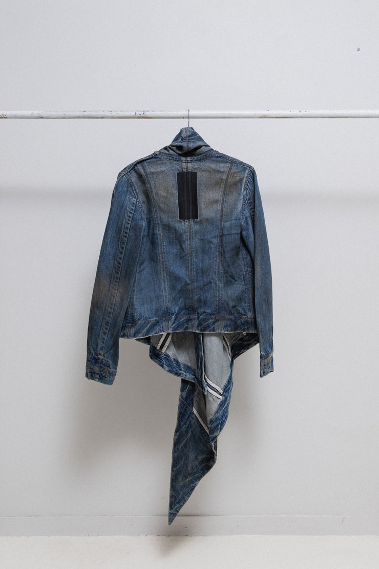 RICK OWENS SLAB - Hog wash "banian" asymmetric denim jacket (PROTO PR)