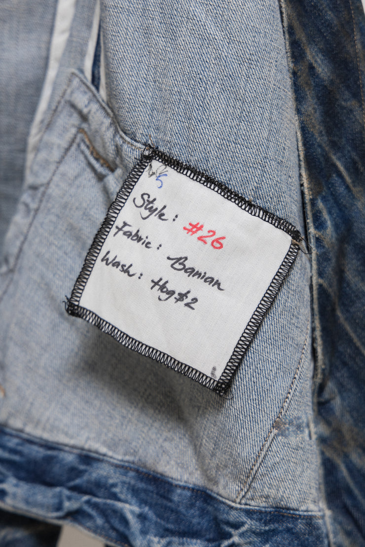 RICK OWENS SLAB - Hog wash "banian" asymmetric denim jacket (PROTO PR)