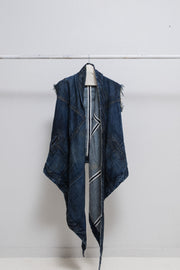 RICK OWENS SLAB - Sand washed dark blue sleeveless denim jacket (PROTO)