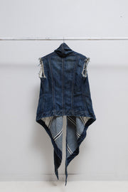 RICK OWENS SLAB - Sand washed dark blue sleeveless denim jacket (PROTO)