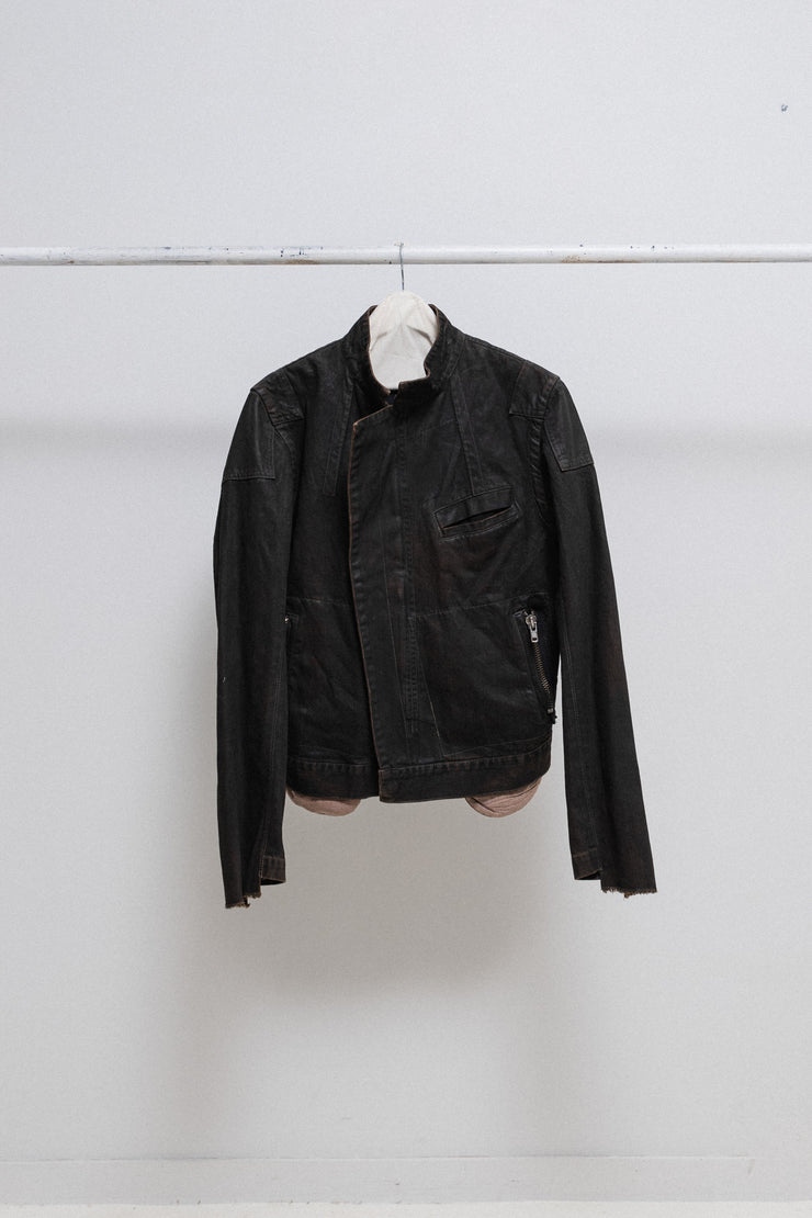 RICK OWENS SLAB - FW04 Black wax coated denim jacket (PROTO)