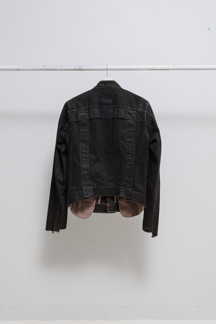 RICK OWENS SLAB - FW04 Black wax coated denim jacket (PROTO