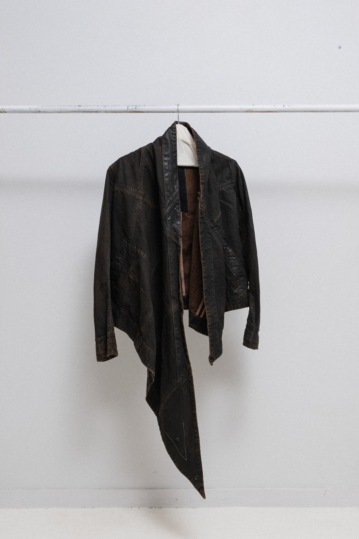 RICK OWENS SLAB - FW04 "Camo" washed denim jacket with a long side panel (PROTO)