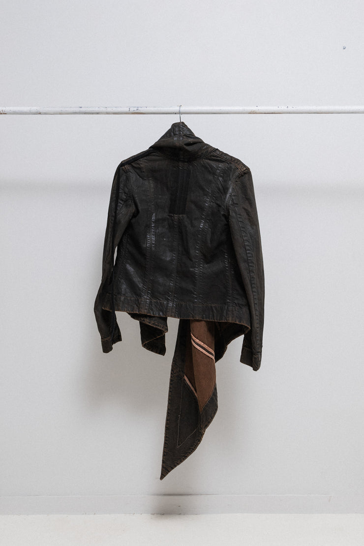 RICK OWENS SLAB - FW04 "Camo" washed denim jacket with a long side panel (PROTO)