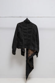 RICK OWENS SLAB - FW04 Black wax coated denim jacket with a long side panel (PROTO)