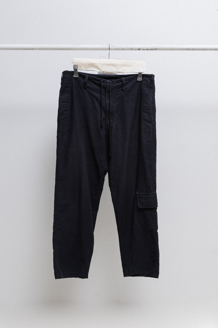 YOHJI YAMAMOTO POUR HOMME - Wide cotton pants with leg pockets and waist drawstrings