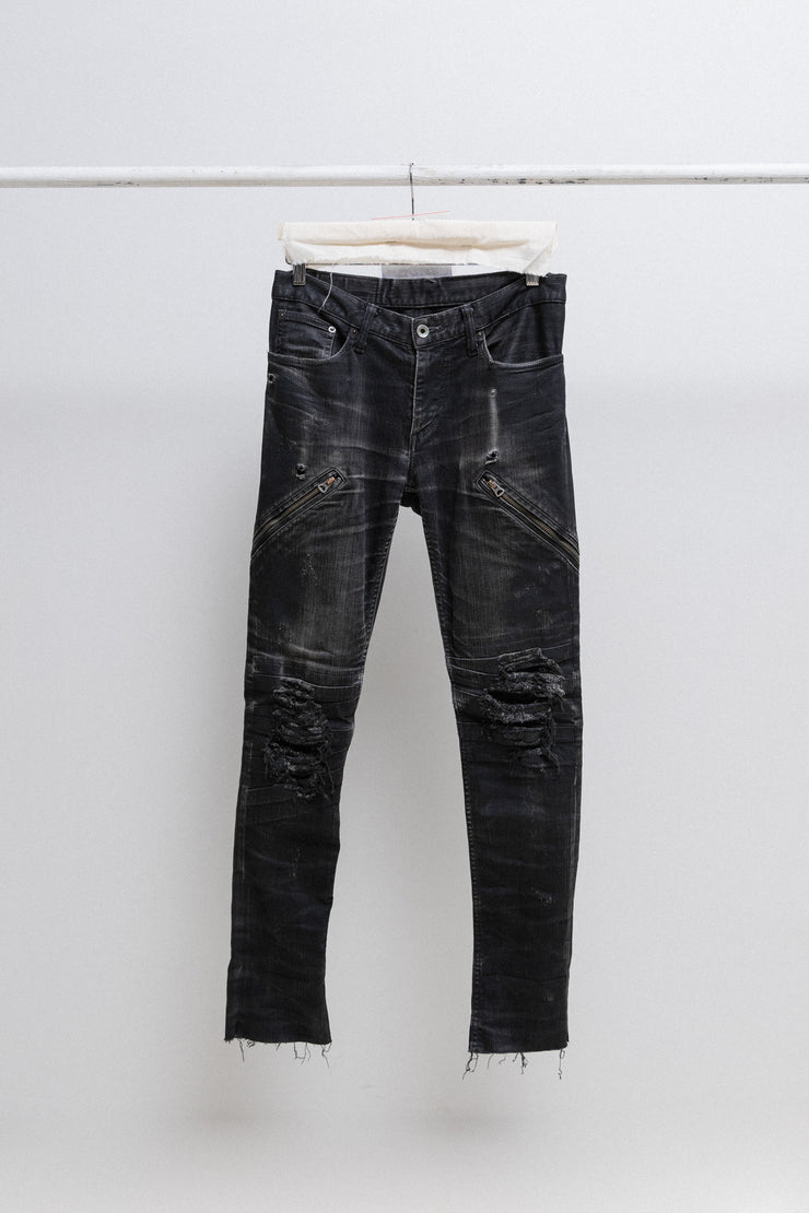 L.G.B - Wolf ripped biker denim with zipper details