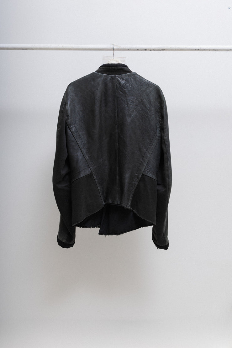 RICK OWENS - Leather jacket with cotton bottom panels (~2000’s unreleased sample)