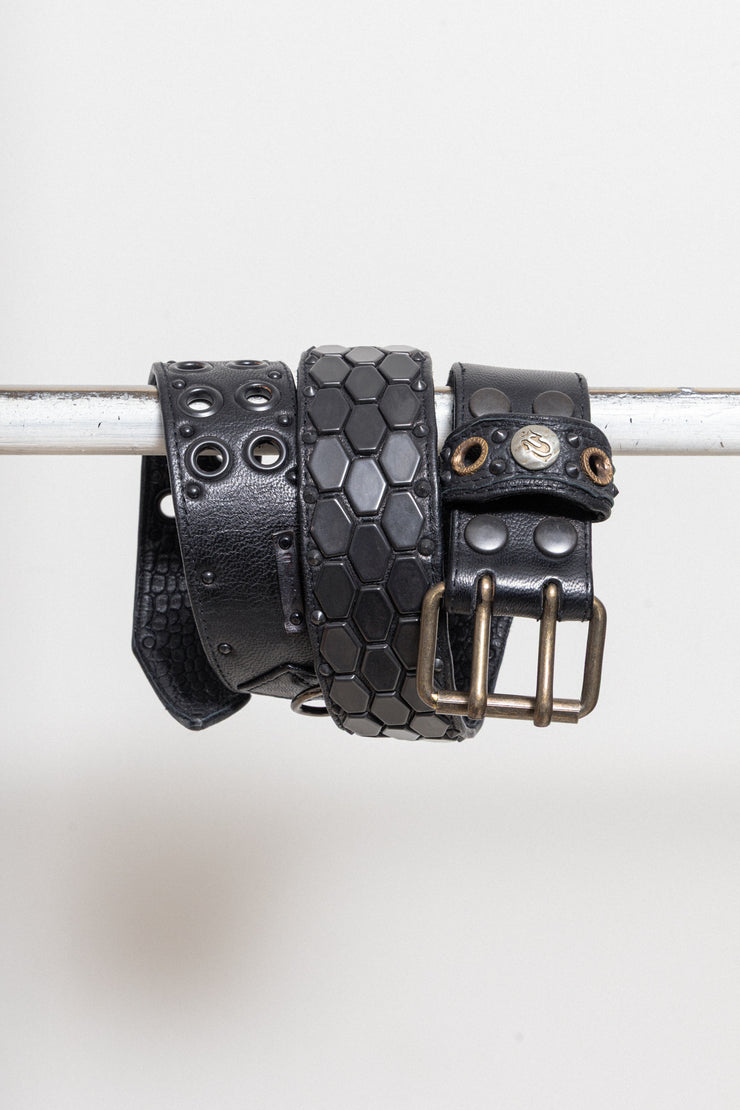 KMRII - Honeycomb studded leather belt – L'OBSCUR