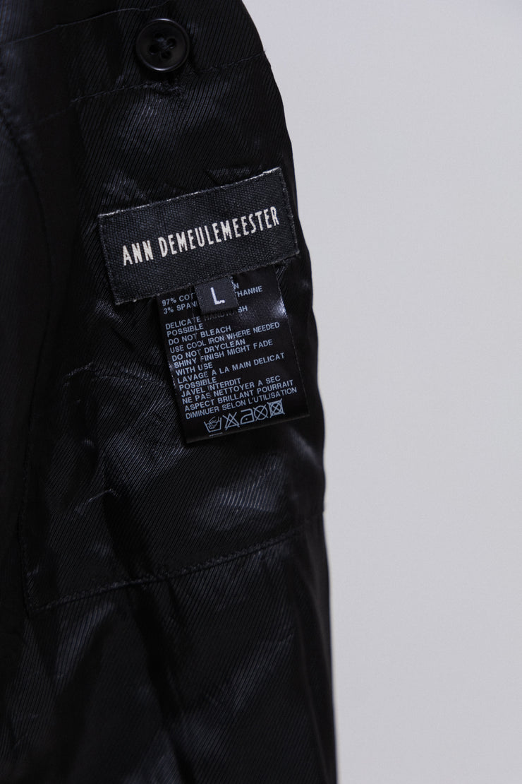 ANN DEMEULEMEESTER - SS07 Coated cotton jacket with cuff straps and bias button up closure (runway)