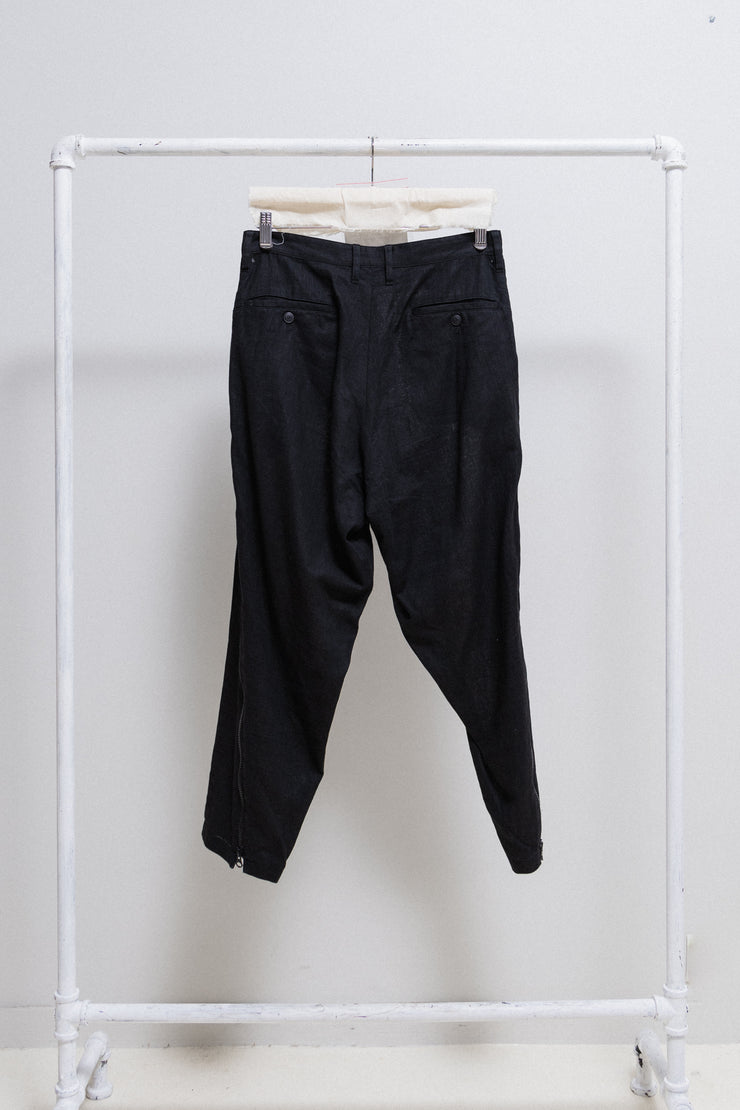 YOHJI YAMAMOTO - SS15 Cotton linen pants with full length leg zippers (runway)