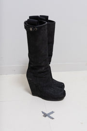 RICK OWENS - FW12 « Mountain » Brushed leather high wedge boots