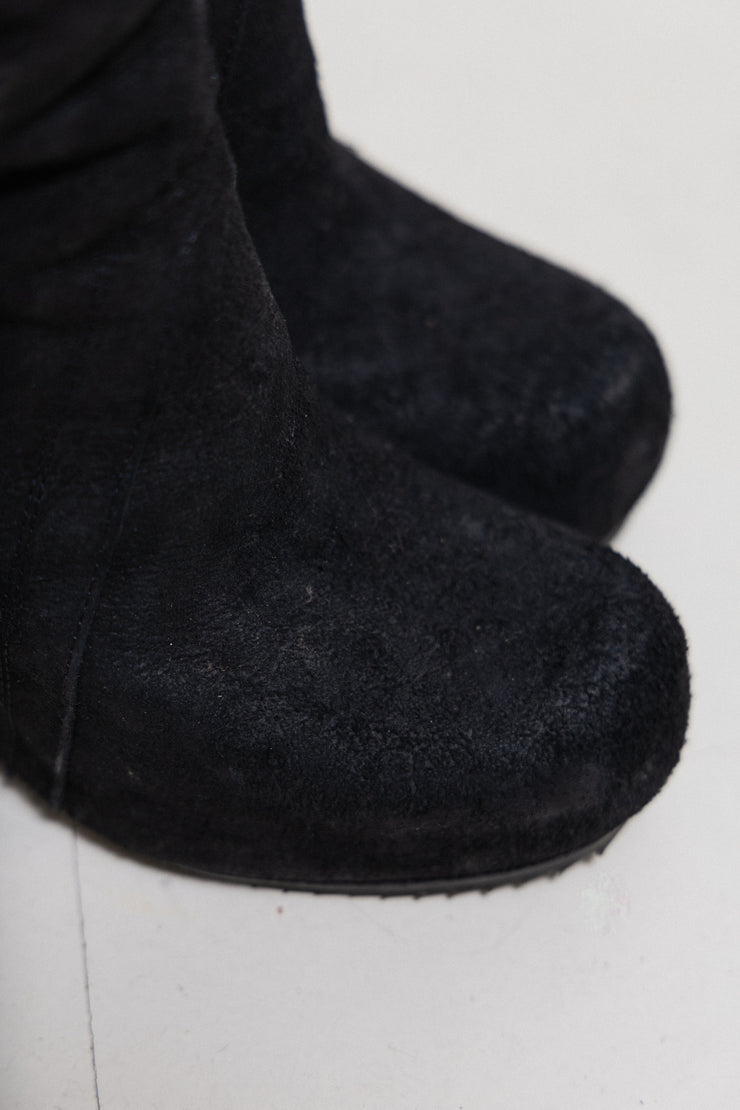 RICK OWENS - FW12 « Mountain » Brushed leather high wedge boots