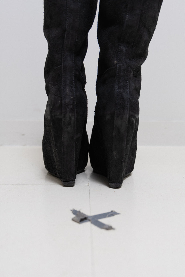 RICK OWENS - FW12 « Mountain » Brushed leather high wedge boots