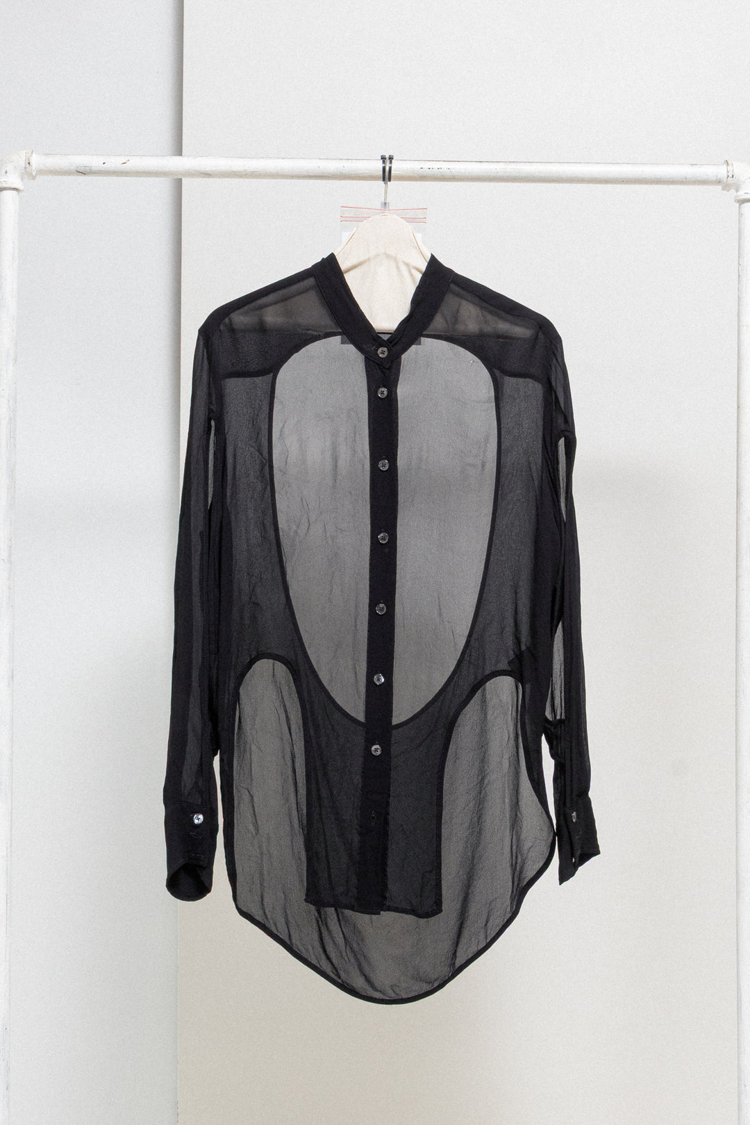 ANN DEMEULEMEESTER - SS20 See-through rayon shirt with curved