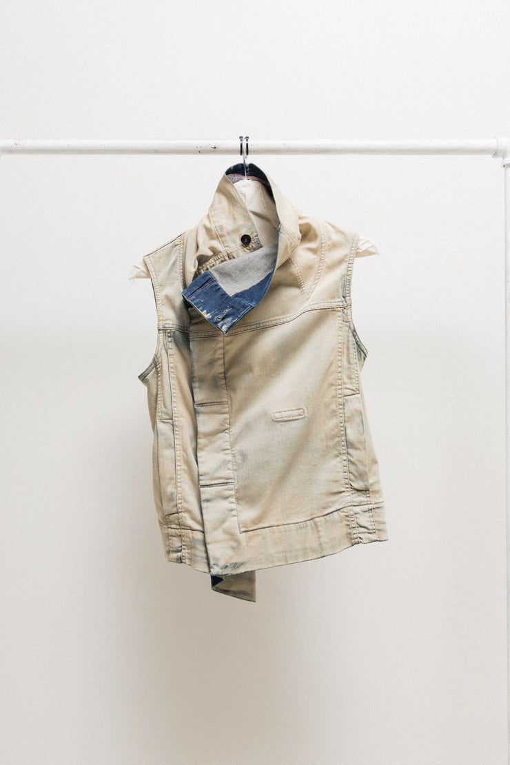 RICK OWENS DRKSHDW - SS14 Bone biker sleeveless denim jacket