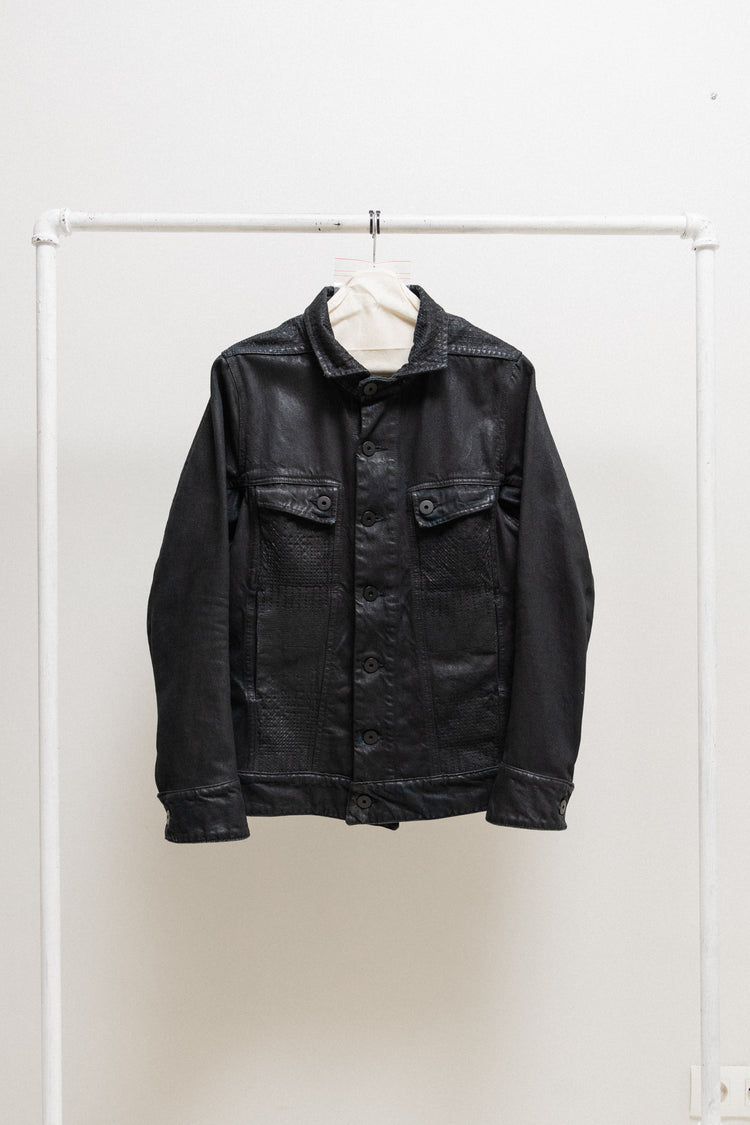 BORIS BIDJAN SABERI 11 - Waxed trucker jacket with pattern
