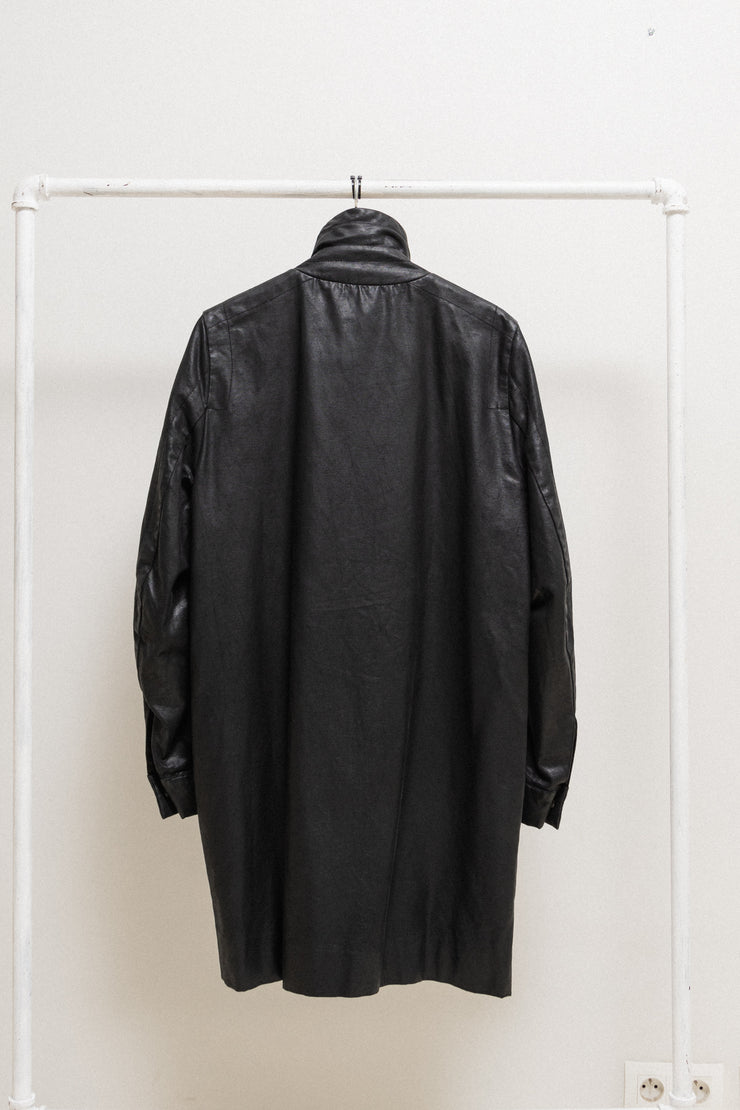 RICK OWENS - FW03 « TRUCKER » Long waxed cotton coat with pocket details