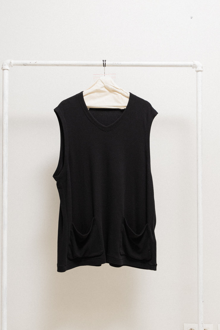 YOHJI YAMAMOTO POUR HOMME - SS20 Sleeveless cotton sweater with patch pockets