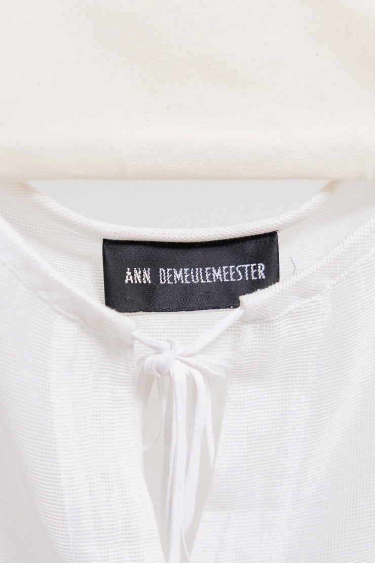 ANN DEMEULEMEESTER - SS94 See-through textured blouse with collar buttoning and strings