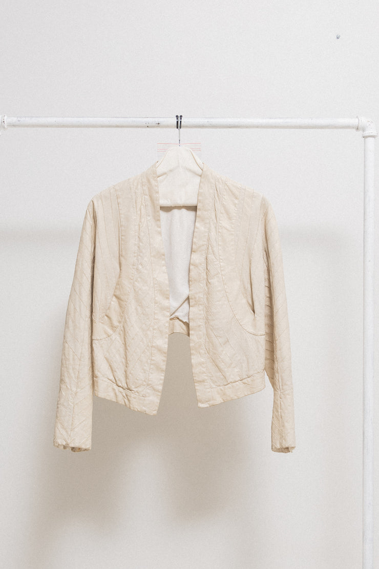 RICK OWENS x REVILLON - Cream leather jacket with detailed paneling and back cutout