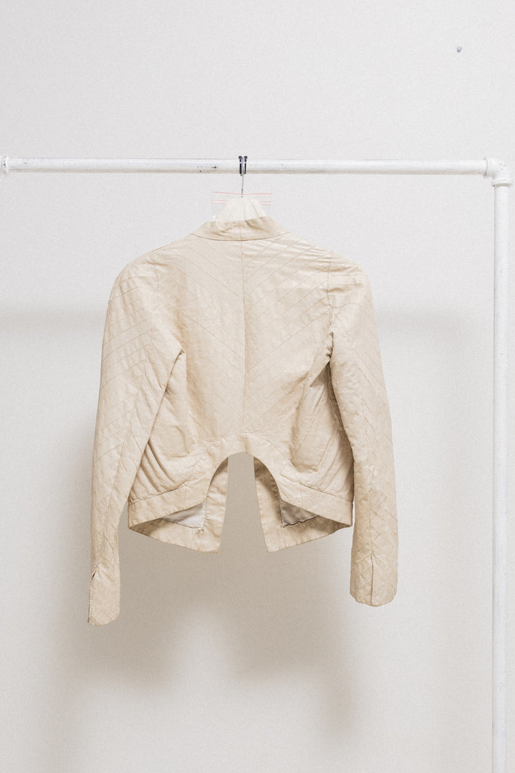 RICK OWENS x REVILLON - Cream leather jacket with detailed paneling and back cutout