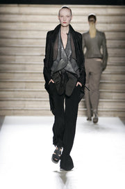 RICK OWENS - SS06 "TUNGSTEN" Flared silk pants with ribbed panels (runway)