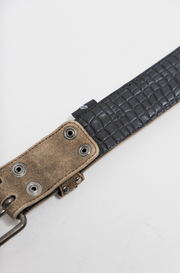 KMRII - Honeycomb suede leather double belt with stud details