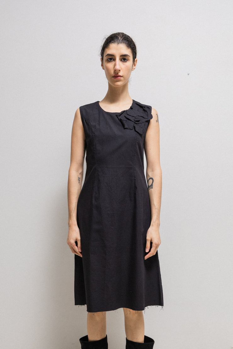 SANDRINE PHILIPPE - Cotton dress with floral details and frayed edges