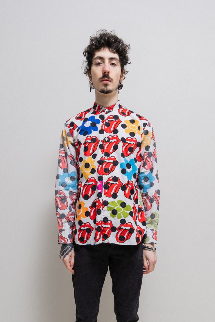 COMME DES GARCONS HOMME PLUS - SS06 "Rip&Tongue" Rolling Stones polka dot shirt with inside out details (runway)