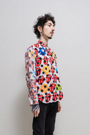 COMME DES GARCONS HOMME PLUS - SS06 "Rip&Tongue" Rolling Stones polka dot shirt with inside out details (runway)