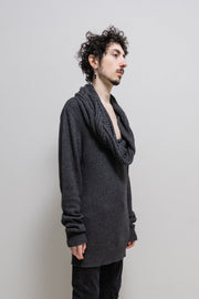 ANN DEMEULEMEESTER - Elongated wool sweater with braided high neck