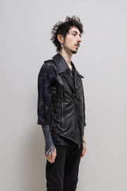 YASUYUKI ISHII -Sleeveless leather jacket with lacing details