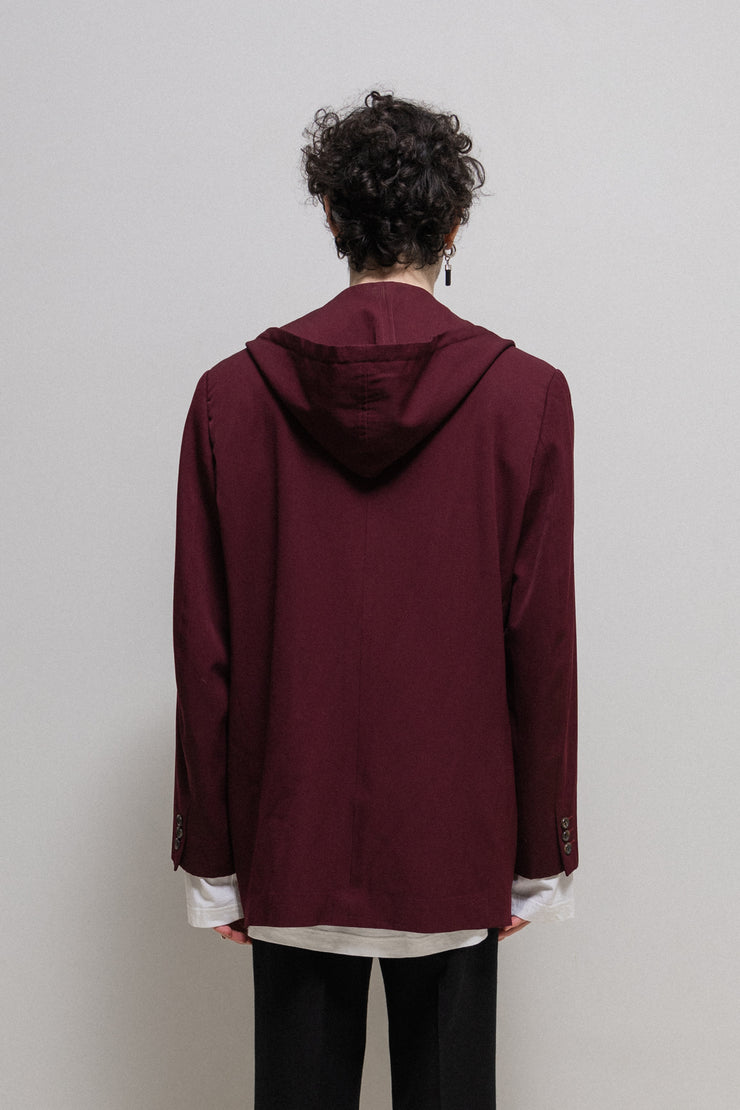 COMME DES GARCONS HOMME PLUS - Burgundy red hooded costume jacket