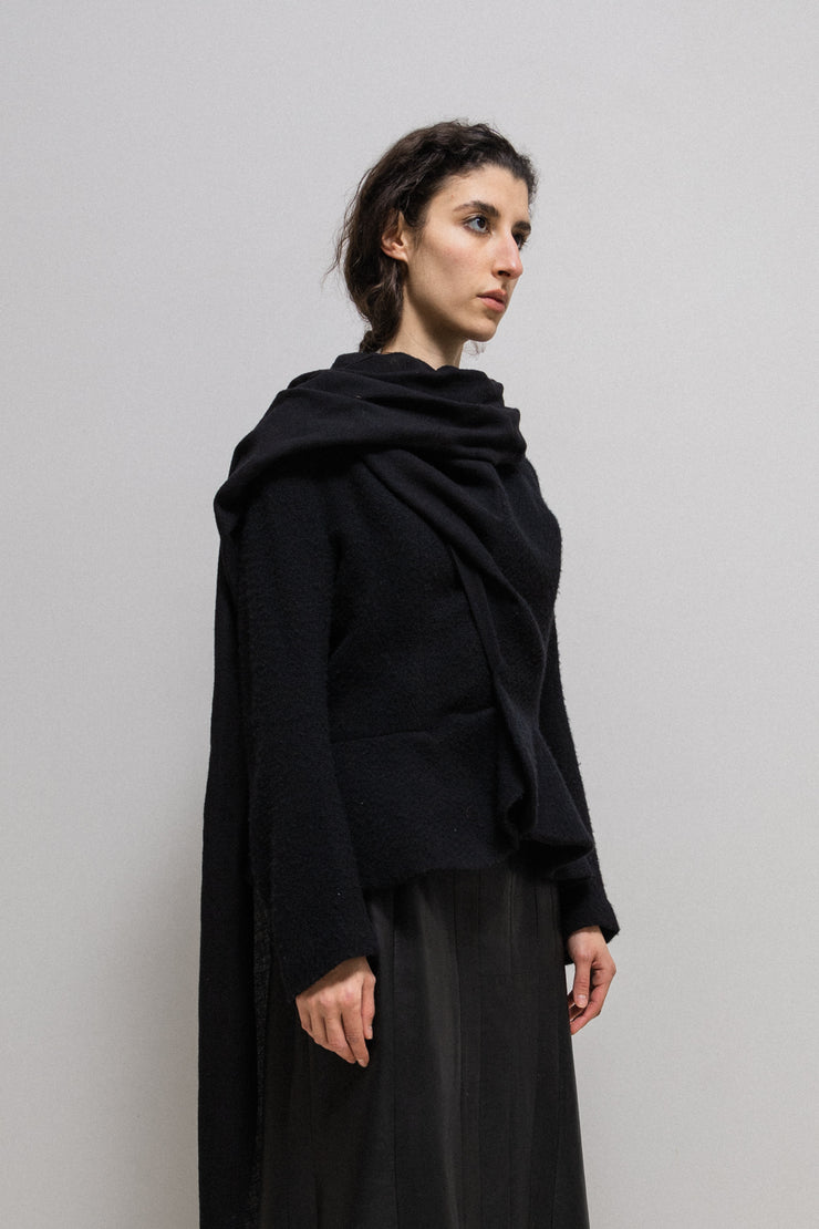 YOHJI YAMAMOTO - FW08 Wool/cashmere button up jacket with flared hems and scarf collar