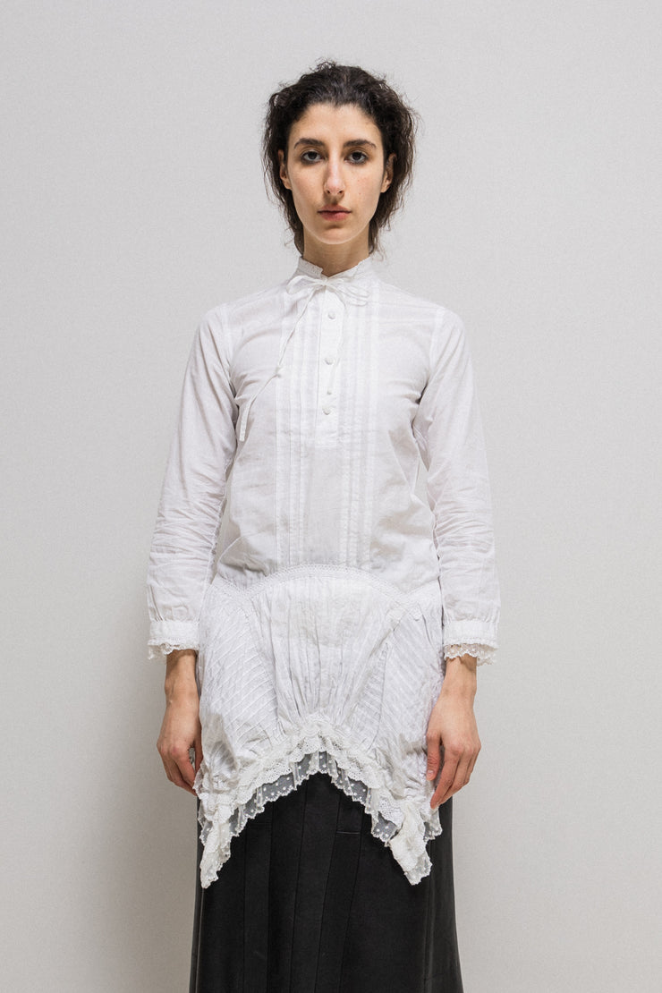 JUNYA WATANABE - FW05 Cotton poplin shirt dress with lace trim and detailed buttones