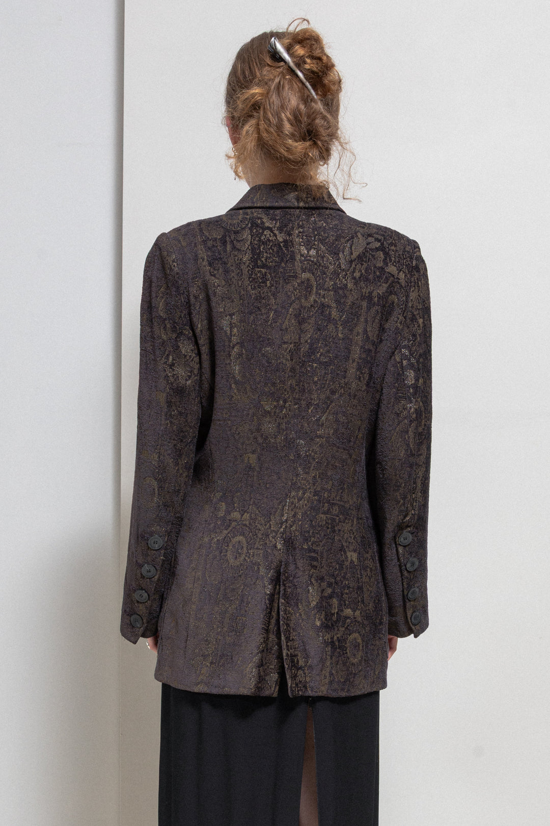 ANN DEMEULEMEESTER - FW94 Brocade patterned jacket with metallic