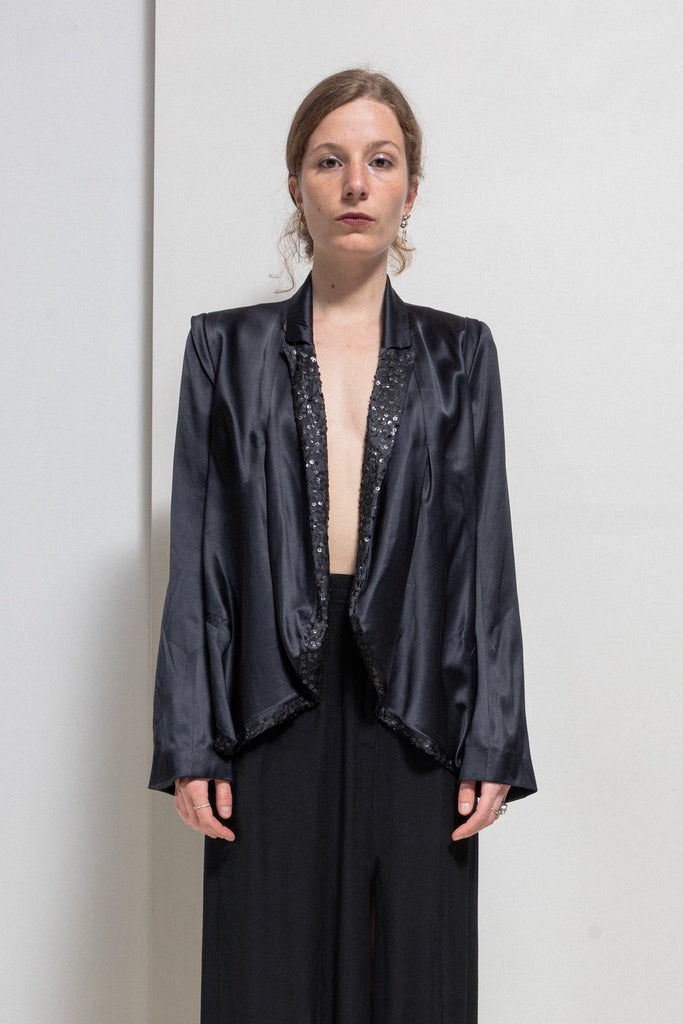 トップス 00s Ann Demeulemeester silk l/s cutsew ANN DEMEULEMEESTER - SS10 Silk jacket with sequin lapels – L'OBSCUR
