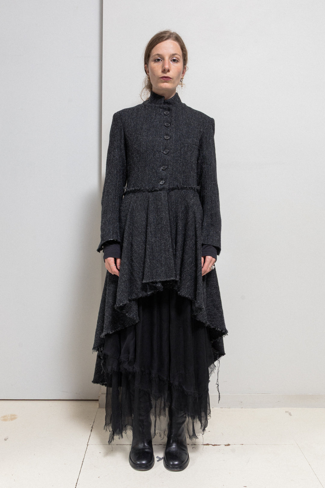 ELENA DAWSON - Thick wool button up coat with raw cut edges and