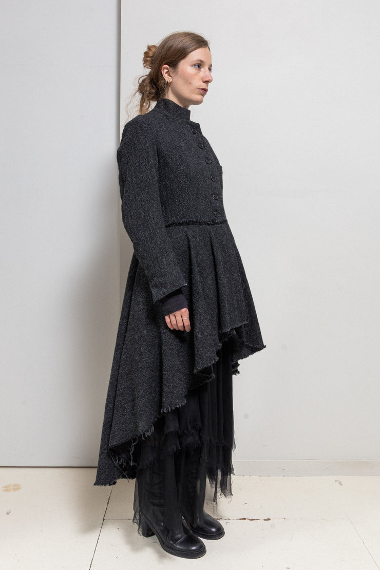 ELENA DAWSON - Thick wool button up coat with raw cut edges and