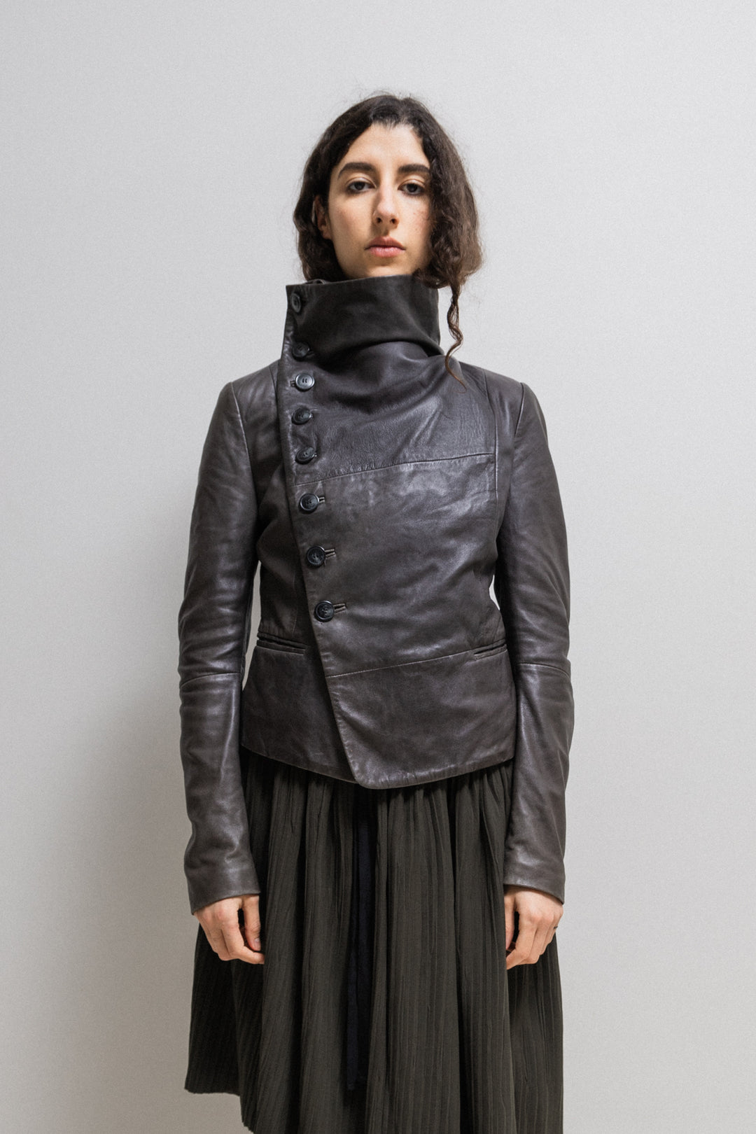 A.F VANDEVORST - SS13 Leather jacket with two buttoning rows