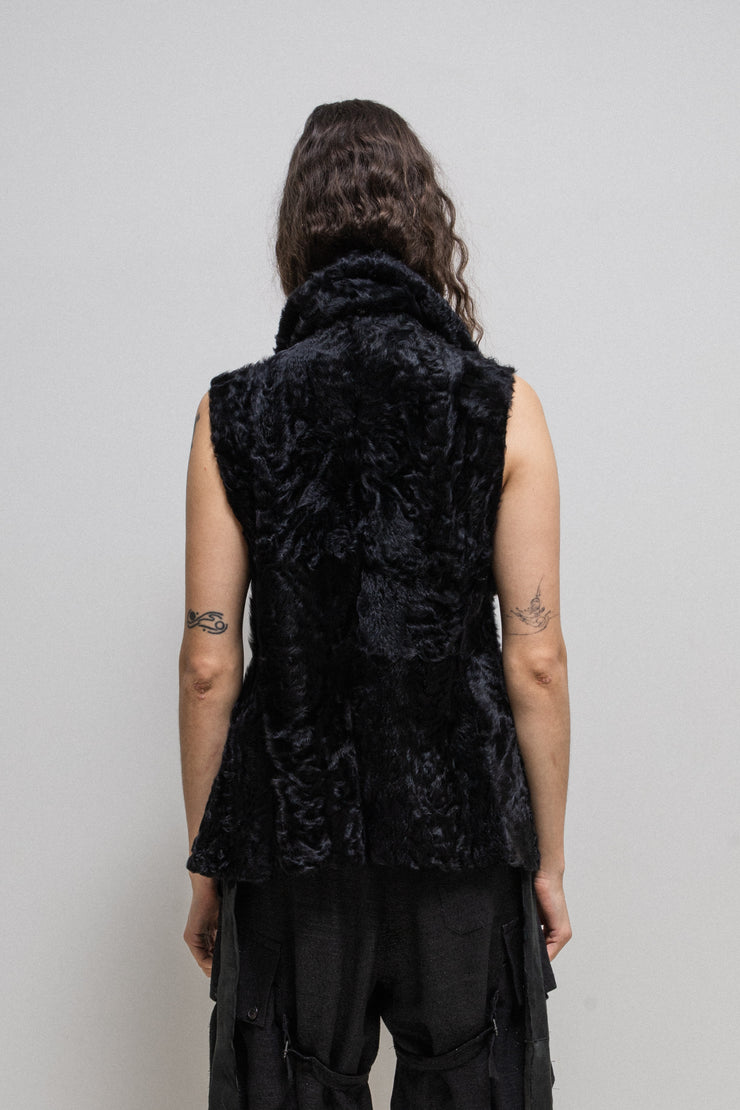 ANN DEMEULEMEESTER - 2010’s Leather and fur reversible jacket with zipper panels and belt